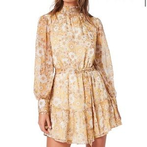 MinkPink Dacey Mini Dress with Smocked Neck and Belted Waist